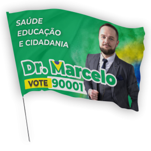 Bandeira Política Eleições 2026 Tecido Failet 70x50cm 4x0 (Frente Colorida, Verso em Branco) Sem Verniz Costura Bolsa, Bastão em Madeira Impressão Sublimática