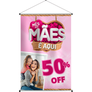 Banner em Lona Completo Lona 440g (Starflex)  4x0 (Frente Colorida, verso preto) Brilho Total Bastão 16mm, Fita Dupla Face, Fio e Ponteiras Sem verniz