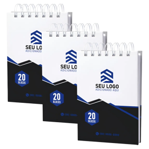 Caderneta Anotação Personalizada Miolo Papel Sulfite 75g I 10x15cm 4x0 (Frente Colorida, Verso em Branco) Laminação Vinil Brilho Wire-o Branco, Capa + Contracapa (Holler) 96 Páginas (Sem Pauta)