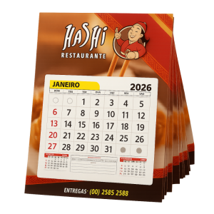 Calendário de Parede com Bloco 2026 Couchê 300g 27x20 cm 4x0 (Frente Colorido e Verso branco) UV Total Frente Furo 5mm e Ilhós + Bloco 12 meses Folhinha com Bloco de Calendário