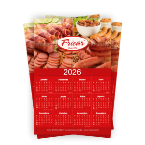 Calendário de Parede 2026 Duplex 250g 24,5x35cm 4x0 (Frente Colorido e Verso branco) Sem Verniz UV Total Frente Furo 5 mm