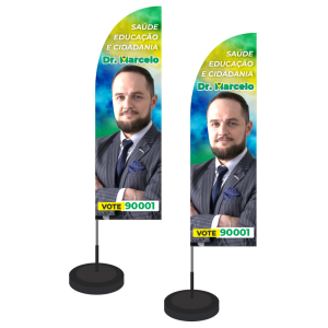 Wind Banner Eleições 2026 Backlight Promo 110g - Resinado 2,70 x 0,60cm 4x4 (Frente e Verso Colorida) 100% poliéster – Fosco Base de Cimento, Espeto + Costura 