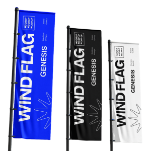 Wind Flag Tecido Failet 400x110cm 4x0 (Frente Colorida, Verso sem estampa) Sem Brilho Costura Lateral com Luva para Bastão Tubo Metálico com 600m (Desmontável)